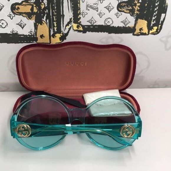 New Authentic Gucci GG0954S 001 Prestige Light Blue Oversized Round Sunglasses", - Picture 3 of 14
